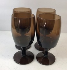 Two 2 MCM Gorham Crystal Accent Brown Wine Glasses 6 oz