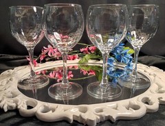 4 Optic Rib Clear Crystal Round Wine Glasses Goblets Hocks Set