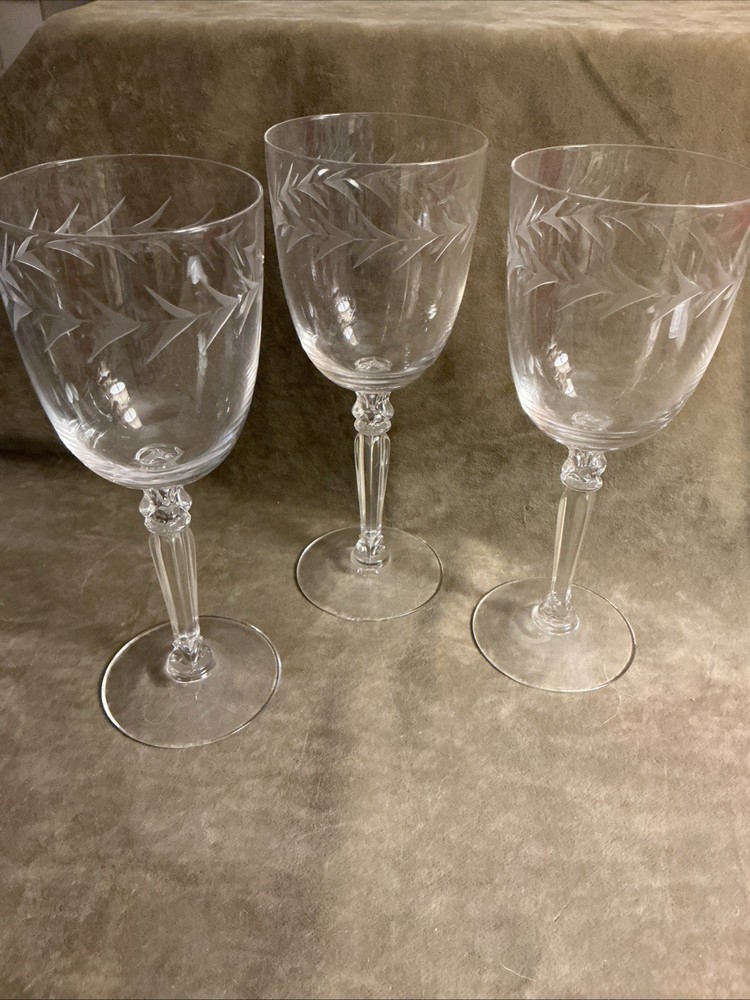 Vintage 1940s Fostoria glass Company Holly cut pattern stem 6030 Lot 3 Goblets