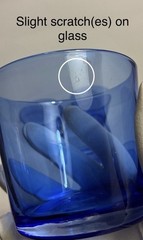 Set Of 6 ~Vintage Cobalt Blue Flare 10 Oz Glasses Rocks 3.25” ~Tiny Scratches