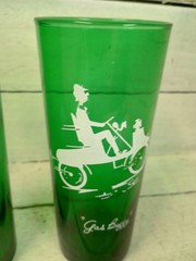 Vtg Forest Green Tumblers Set 2 MCM Anchor Hocking 14oz The Hansom / Gas Buggy