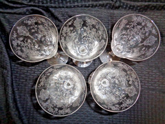 Set Of 5 Cambridge Glass Rose Point Clear Stem 3121 Water Wine Goblet 8 1/4″