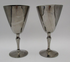 FOSTORIA GLASS (2) 6092 REGAL Water Goblets 693 Stainless Overlay 1972-73 Signed