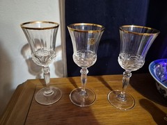 Set Of 3 Vintage Royal Crystal Rock RCR Aurea Gold Wine Goblets Glasses