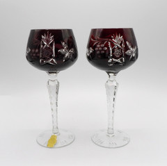 German Imperlux Lausitzer Vineyard Hock Wine Glasses Amethyst & Cranberry S/2