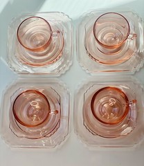Mayfair Pink by FOSTORIA Cups Saucer And Salad Plate Set 12 Pieces –