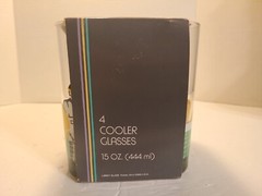 LIBBEY 4 COOLER TUMBLER GLASSES 15 OZ MCM TENNIS RETRO VTG NEW NIB BOX BAR PARTY
