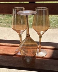 Vintage Estelle Wine Glasses Large Peach Amber Luster Stemmed Set Of3