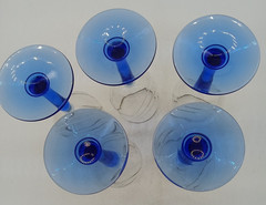 Vtg Lenox 5 Crystal Swag Drape Wine Goblets Cobalt Blue Stem/Base 22K Gold Rim