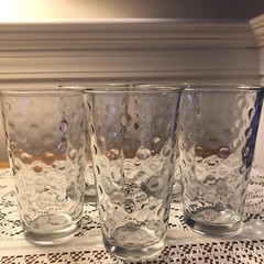 Libby Awa Glasses Dot Pattern Optic 6″ Tumblers Dimple Tea Water Lot of (5)