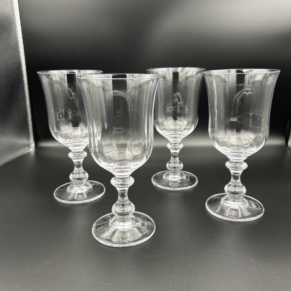 4 NWT Mikasa French Countryside 7-1/2” Crystal Water Goblet Glasses Optic Bowl