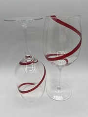 Pier 1 Imports Red Swirline Wine Glasses Water Goblets 9″ Hand Blown Set of 2