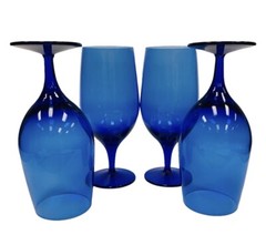 VTG Set of 4 Cobalt Blue Wine Iced Tea Glasses 7 7/8” Tall Sound Like Crystal