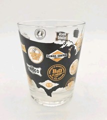 Vintage Frank Maietta Glasses Black Gold American Railroad Set Of 4 Railway MCM