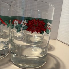 6 LIBBEY Tienshan Deck The Halls POINSETTIA Double Old Fashioned Glasses 12 Oz