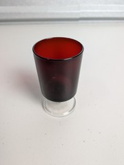 Vintage Luminarc France Ruby Red Cavalier Cordial Glass Clear Stem 3.5″