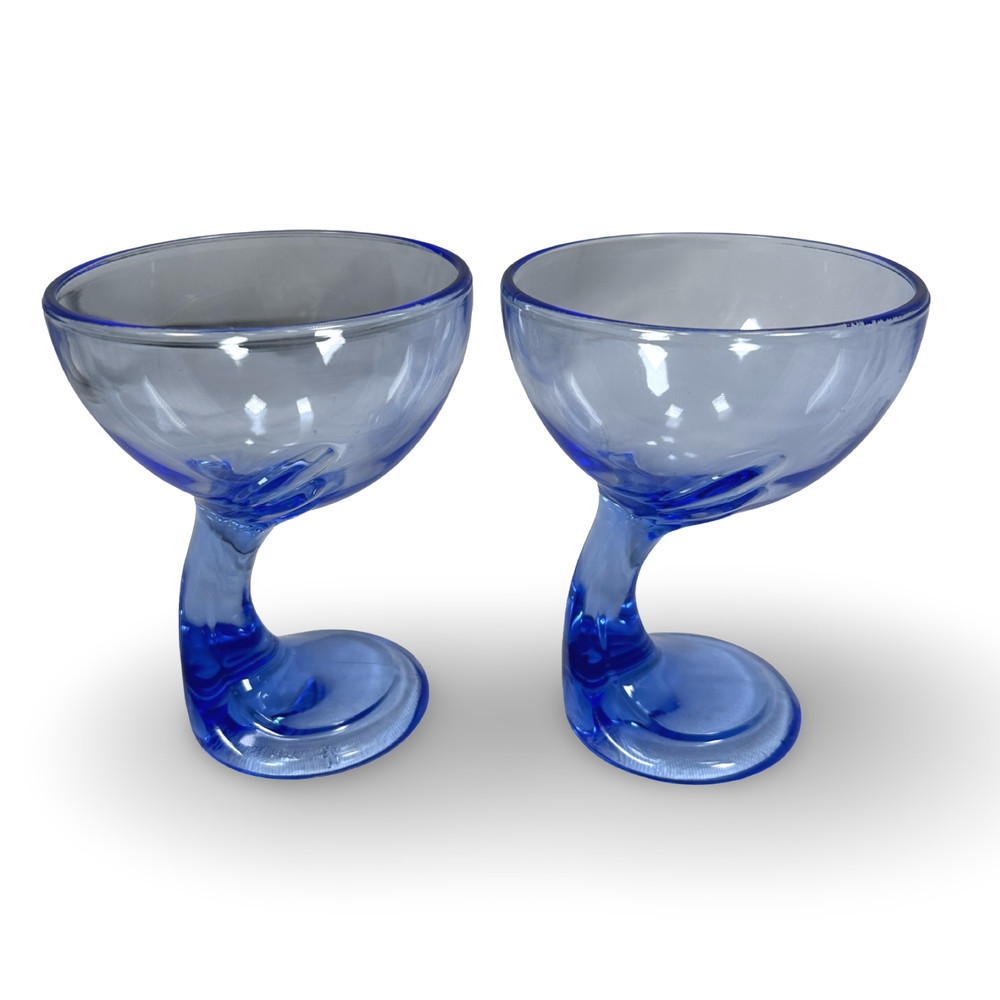 Bormioli Rocco Jerba Dessert Glasses 5.5″ Tall Cobalt Blue Signed Italy Lot of 2