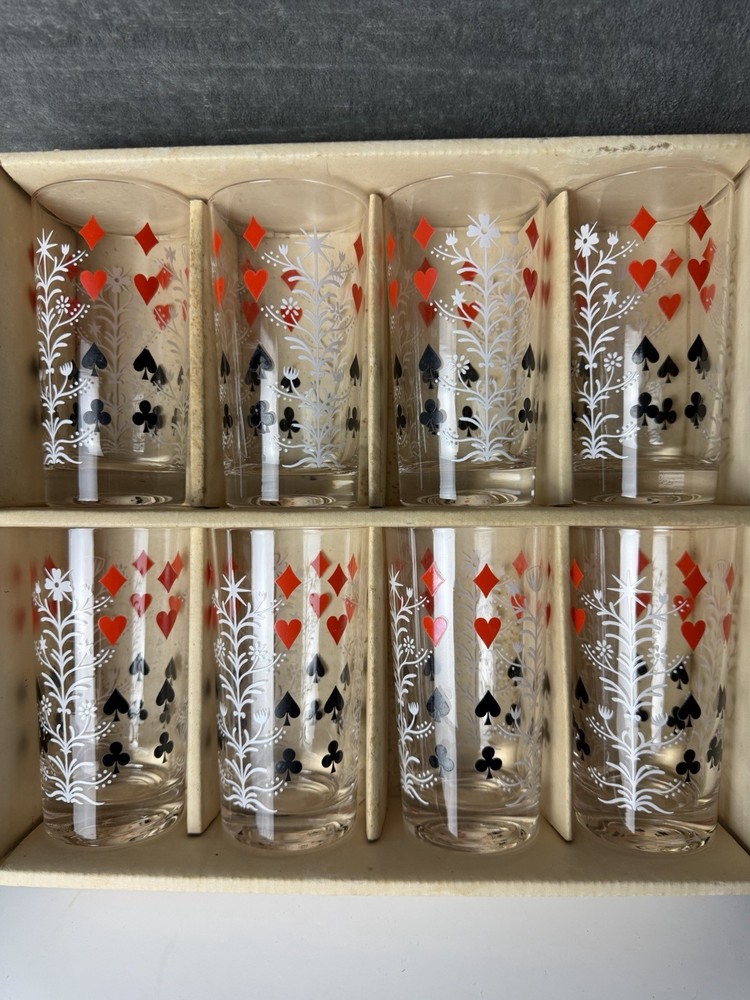 Vintage Mid-Century Federal Glass Merry Maker Trump Tree 8 Piece Beverage Set