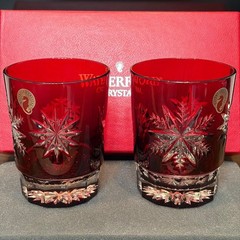 Waterford Glass Tumbler set of 2 Snowflake Snow Crystals Motif Ruby Red