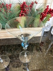 GEMSTONES by Gorham 2 Martini Glasses Purple & Emerald Green 9 3/8 Chip REPAIRED