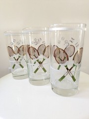 Vtg Mid Century Textured Tennis Glasses Georges Briard Style Gold White Green
