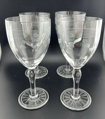 Vintage, Etched, Stripes and Dots, Clear, Stemmed, Glass Cordial, Set of 4