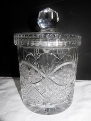 Vintage Lead Crystal Clear Biscuit Cookie Jar Container Chardoney Pattern Poland