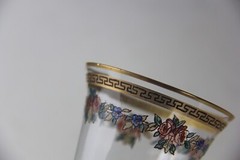 Pair of VTG Hand Painted Flowers Gold Enamel Glass Wine Glasses