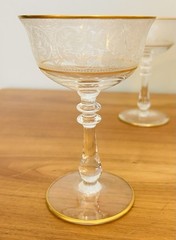 6 Vintage Glastonbury Lotus Gold Etched 5.5” Champagne Coupe Sherbet Glasses