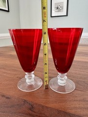 2 Morgantown Radiant Ruby Red Stem Footed Ice Tea Tumblers Goblets Glasses