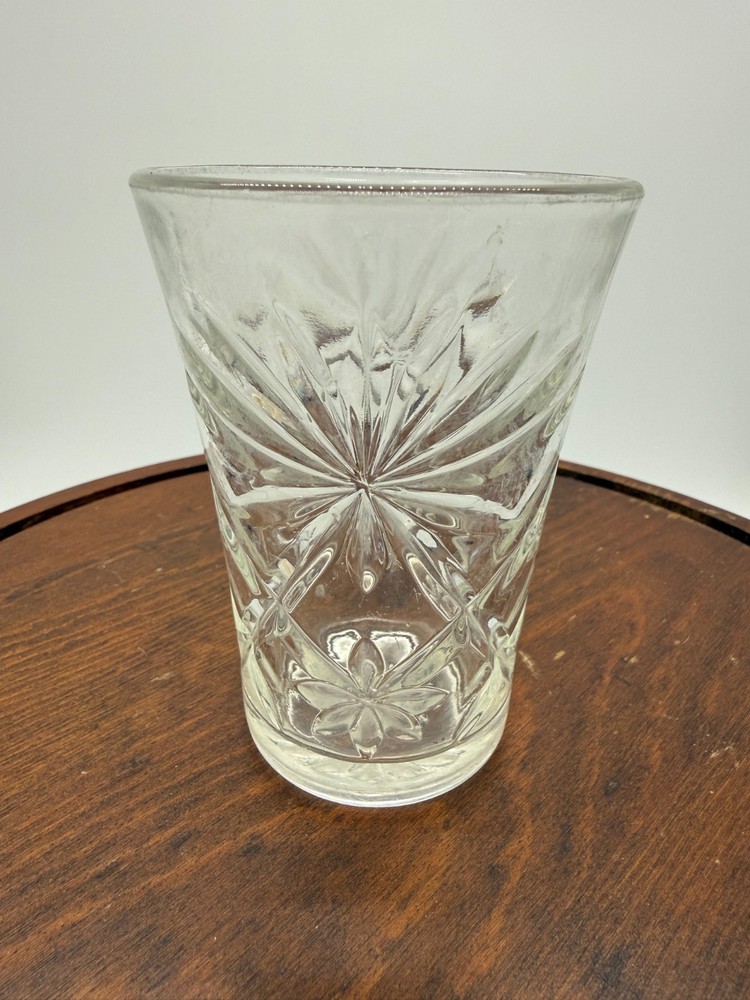 Vintage Anchor Hocking Prescut Clear 3-1/2” Flared Oatmeal Flat Juice Glass