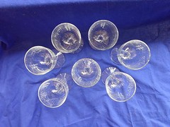 Vtg Sasaki Crystal 7 Wine Glasses CUT BAMBOO Multisided Faceted Stem 4 1/4 Glass