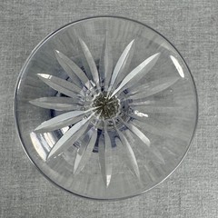 Cobalt Blue Cut to Clear Crystal Wine Goblet Bohemian Style Faceted Stem 8″
