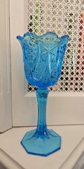 Vintage Kemple Glass Chalice Un Aqua – Hobstar Pattern 9.5″