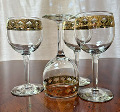 Vintage MCM Barware Culver Valencia 22K Gold Band 5.75 in Wine Glass Set of 4