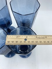 VINTAGE Blue Paneled Water Goblet Stemmed LIBBEY Facet Textured Drinking Glass
