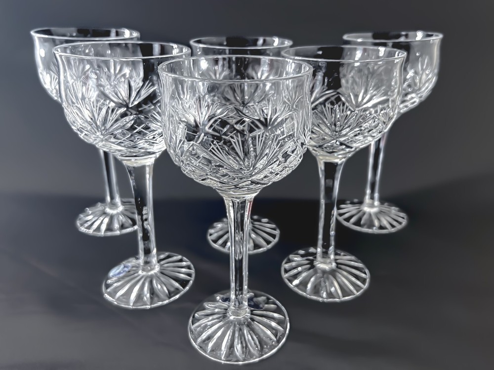 Elegant Set of 6 Vintage Crystal Champagne Coupes, Rare Artisan Russian Treasure
