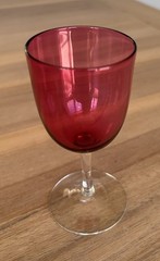 Antique Victorian Cranberry & Clear 5” Wine Glasses – Slight Glow – Set of 5