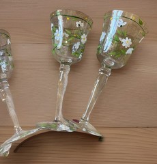 Vintage Romanian crystal wine glasses Hand Painted Gold Rim