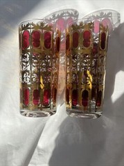 culver azure (2) Vintage Cranberry and 22K Gold Scroll Collins Tumbler Glasses