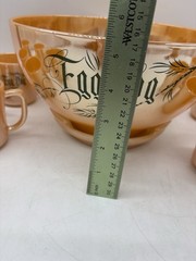 Vintage MCM Fire-King Ware Peach Luster Egg Nog 14 pc Set Bowl/Stand/12 Mugs