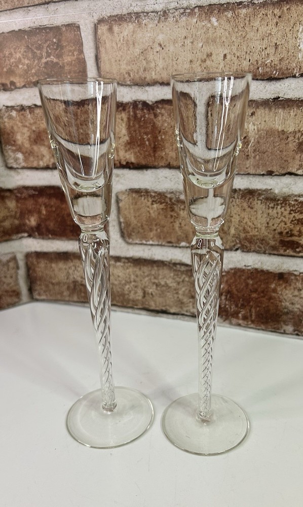 Pair Stuart Crystal Iona Ariel Air Twist Cordial Aperitif Glasses Long Stem 8.5″