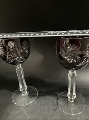 2 TWO AJKA Crystal ALBRACCA Lead Crystal Dark Ruby Red Wine Glass 7″ Pinwheel