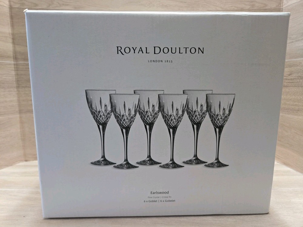Royal Doulton Earlswood 6 x Goblet Fine Crystal Made in Italy, 8.25in