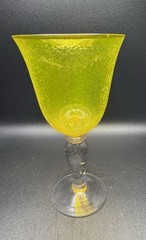 Vintage Artland Iris Yellow Bubble Glass Goblet Hand Blown Cadmium Glow