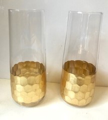 West Elm Zodax Stemless Champagne Glass Flute Set of 2Hammered Goldleaf Base 6”H