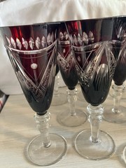 Set of 12 Bohemian Crystal Ruby Red Cut to Clear Wine Stemware Goblets 7-inch