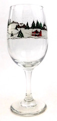 Libbey Winter Scene Glass Wine Vintage Christmas Holiday Winter Houses Tree Snow