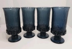 Vintage Fostoria Sorrento Blue Water Goblets Iced Tea Glasses 6.5″ Set of 4 MCM