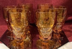 Anchor Hocking Amber Georgian Honeycomb 5.5” Footed Iced Tea Goblet – Set of 6